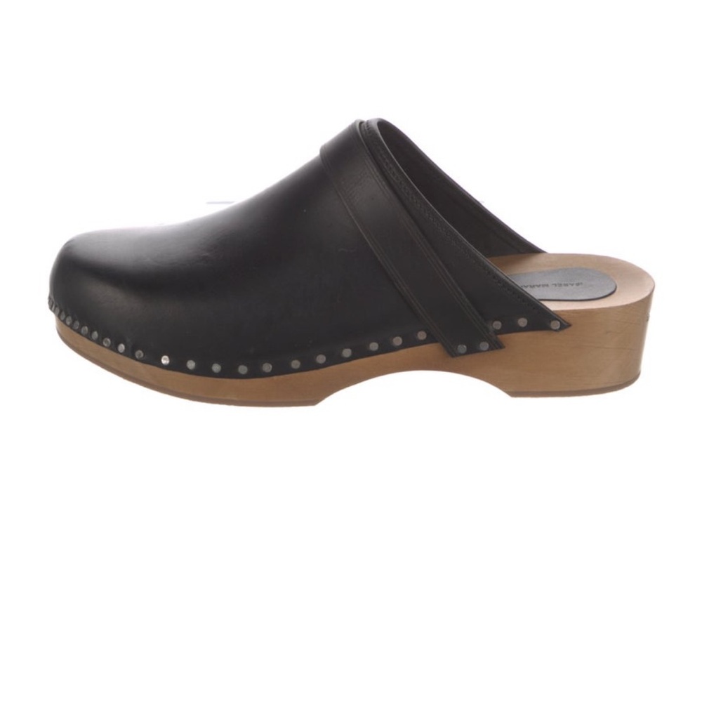 Isabel Marant Black Leather Clog Mule with Wood Platform